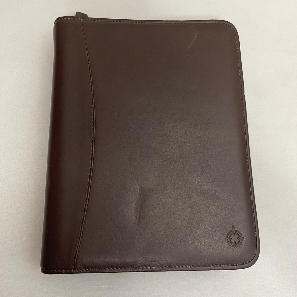 Franklin Covey Full Grain Nappa Leather Brown Zippered 7 Ring Binder VTG USA